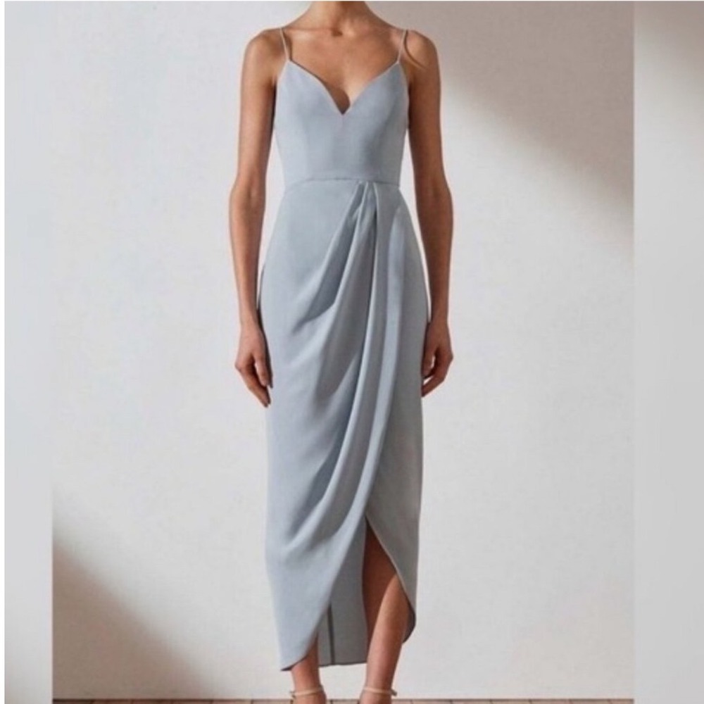 SHONA JOY Tulip Drape Core Cocktail Dress in Powder Blue Size 2